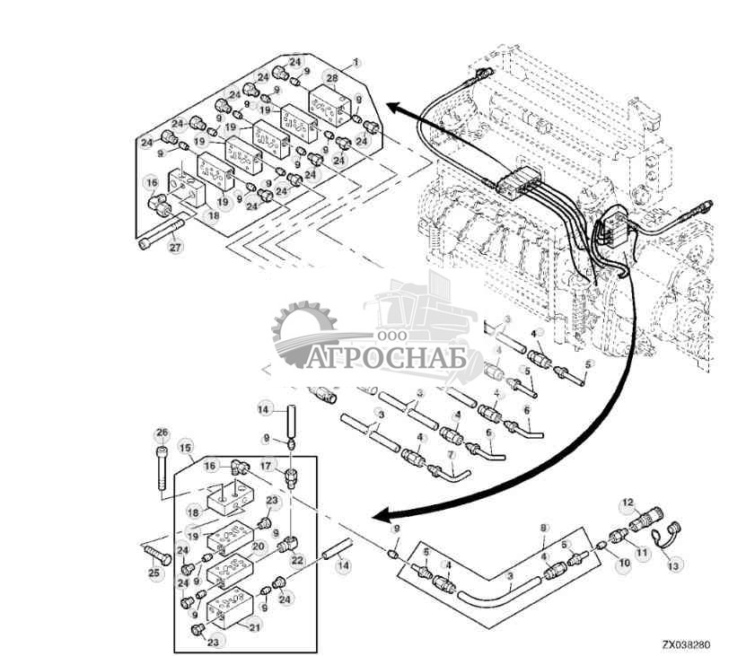 Distributors Lines, Central Lubrication System, Cutterhead Support 